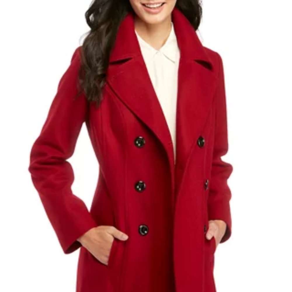 Ann Klein Wool Blend Red Double Breasted Coat, Size M